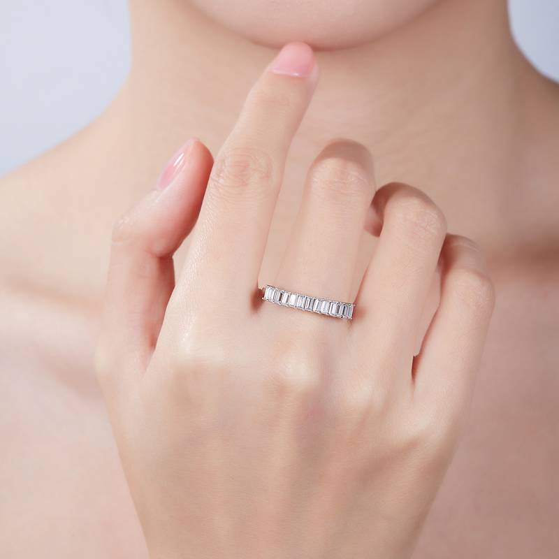 Rectangular S925 silver plated platinum moissanite diamond women's ring 1.0 carat D-grade